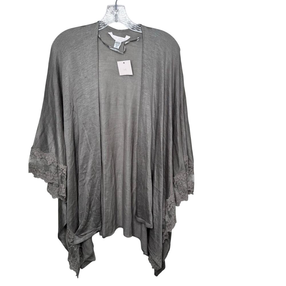 LC Lauren Conrad Lace Trim Kimono Cardigan Taupe Gray Women’s Onesize Boho Layer